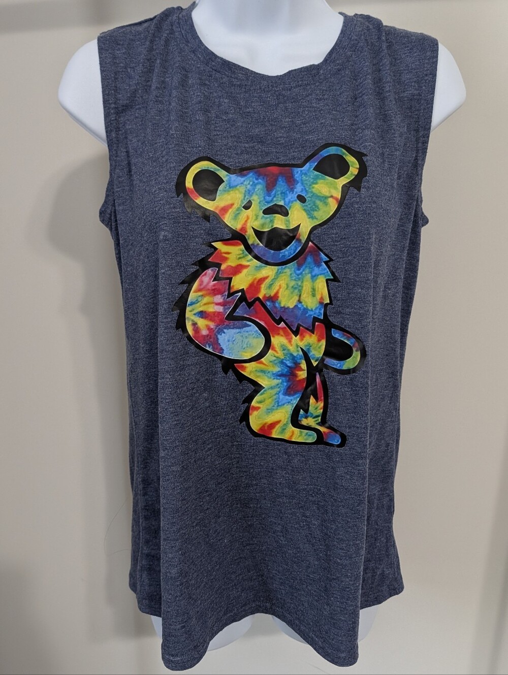 Women's Gray Tie-Dye Bear Graphic Tank Top